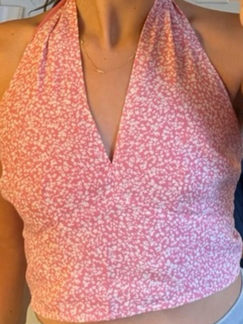 Abercrombie & Fitch Pink & White Floral Tie-Back Crop Top - Size Medium